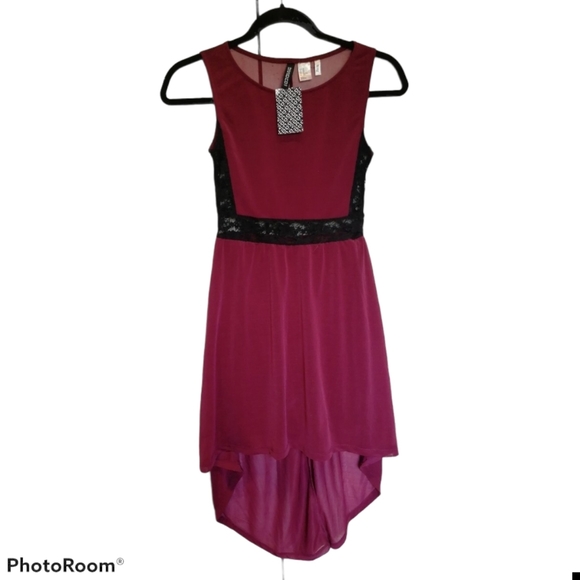 H&M Burgundy lace high low hem midi dress XS - Picture 1 of 7
